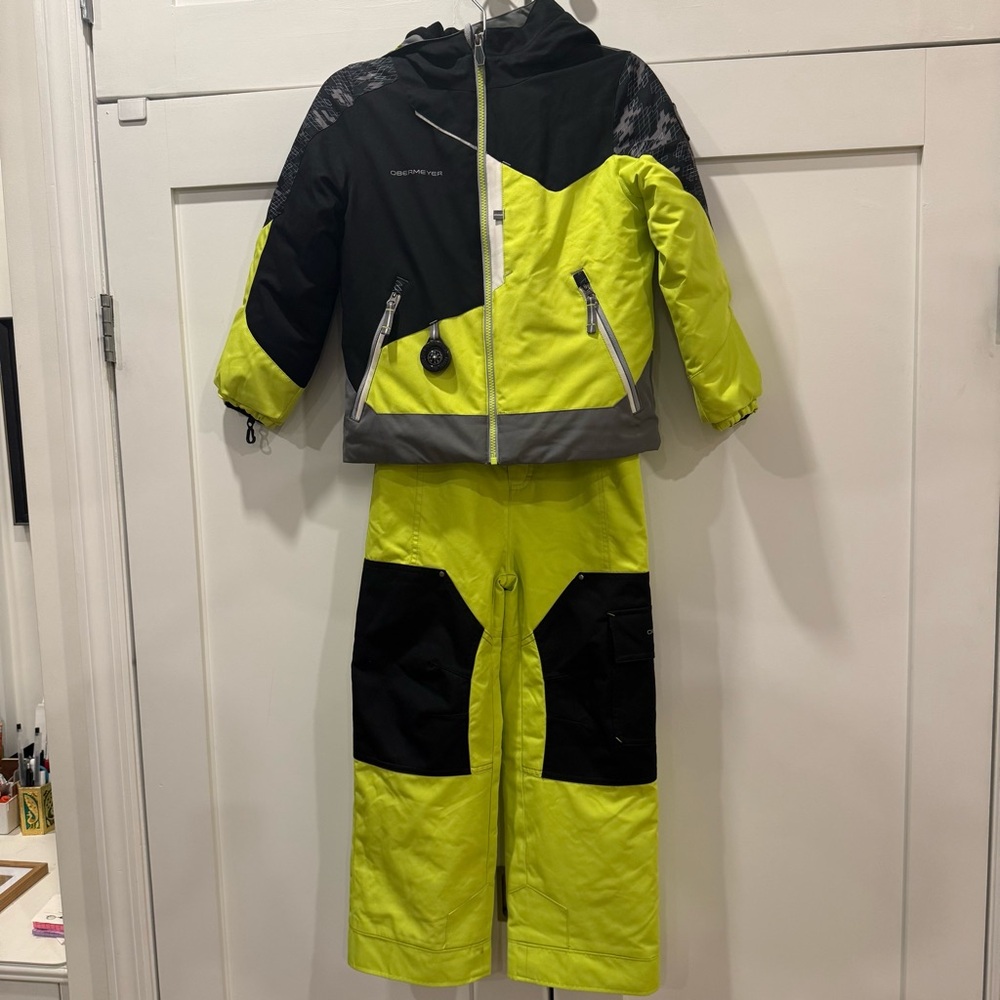 Obermeyer Kids Ski Set Size 7 | Jacket + Pants | Neon Yellow | Waterproof